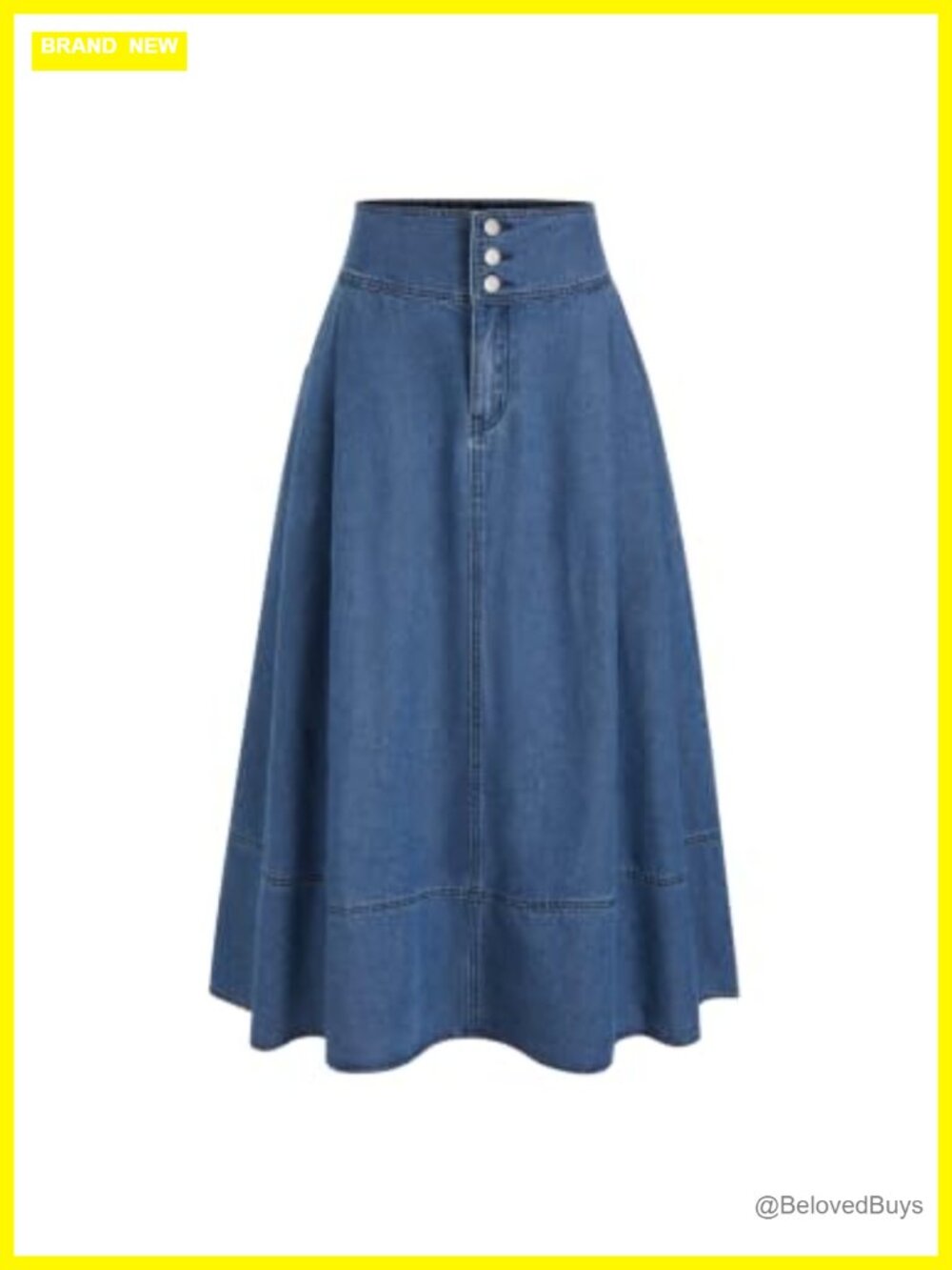 Womens Denim Maxi Skirt Button Down Pleated High Rise A-Line
